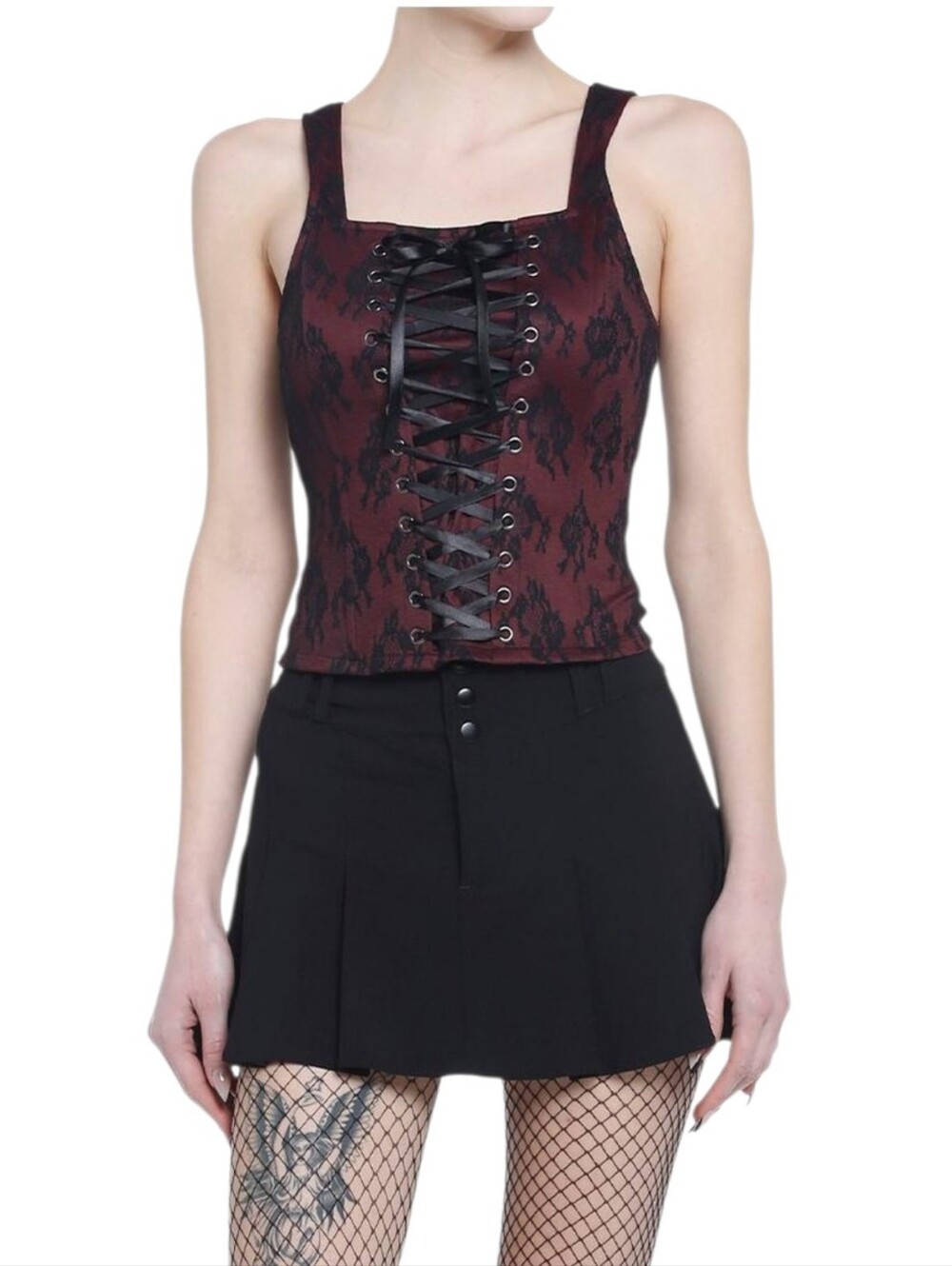 NWT Hot Topic Burgundy Black Lace Up Girl Corset Top Gothic Grunge EMO XL Witchy